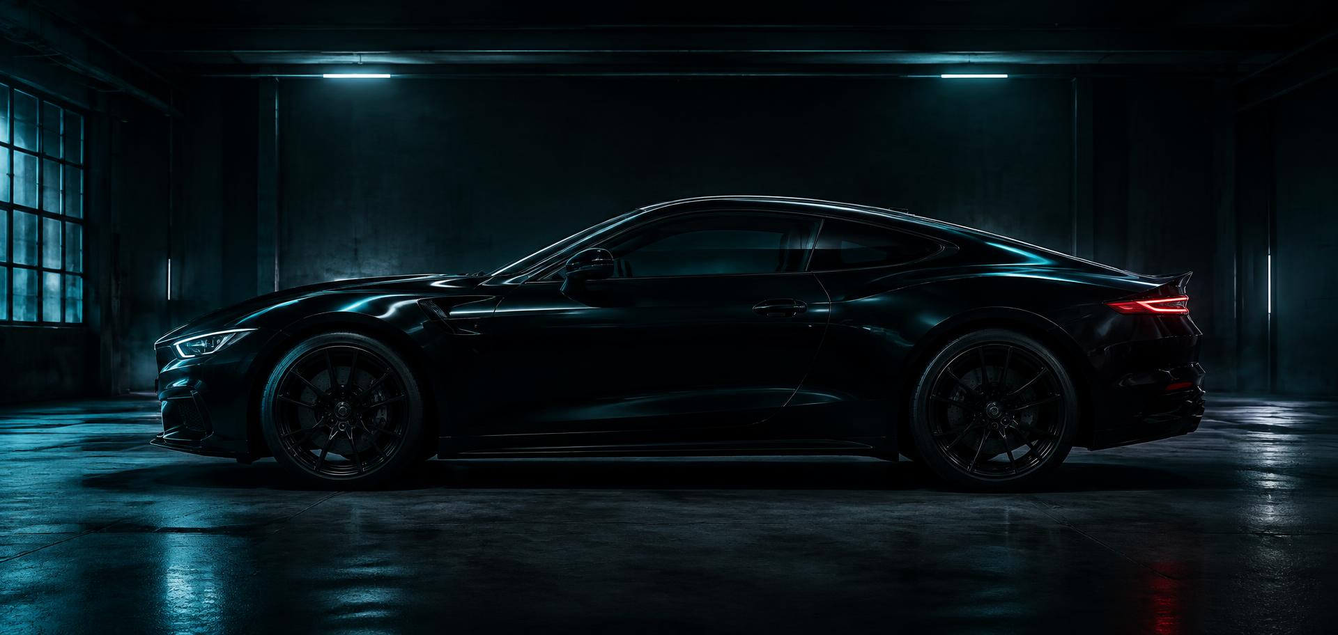 Carro esportivo premium em oficina escura